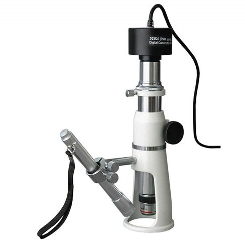 AmScope H2510-5M Digital Handheld Stand Measuring Microscope, 20x/50x/100x Magnification, 17mm Field of View, Includes Pen Light, 5MP Camera with Reduction Lens, and Software in Kuwait