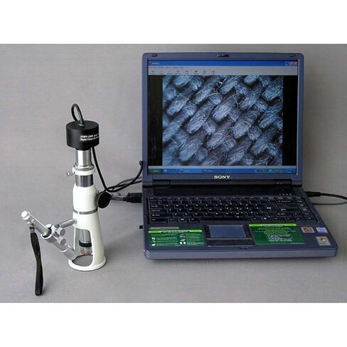 AmScope H2510-5M Digital Handheld Stand Measuring Microscope, 20x/50x/100x Magnification, 17mm Field of View, Includes Pen Light, 5MP Camera with Reduction Lens, and Software in Kuwait