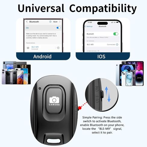 Bluetooth Camera Remote Shutter for iPhone and Android Smartphones, Rechargeable Wireless Phone Remote Control,Selfie Button for Photos and Videos, Charging Cable Included (2 Pack) in Kuwait