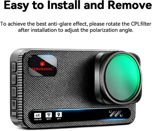 CPL Filter Compatible with TERUNSOUL D016 Dash Cam | Circular Polarizing Lens Filter for Front Camera, Anti-Glare Polarizer, Reduce Reflections, Multi-Coated HD Optical Glass in Kuwait