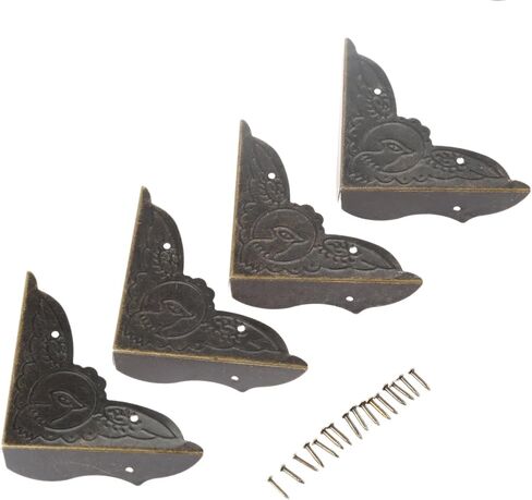dophee 4 Pack Vintage Metal Box Corner Protectors Cover, 2''x2''x0.59'' | Antique Bronze Decorative Edge Corner Guard, Three-Sided Metal Corner with Nails for Table Jewelry Wine Wooden Box in Kuwait