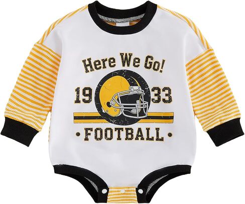 Sasaerucure Newborn Baby Boy Football Long Sleeve Romper Sweatshirt Letter Helmet Print Bubble Clothes Fall Outfit in Kuwait
