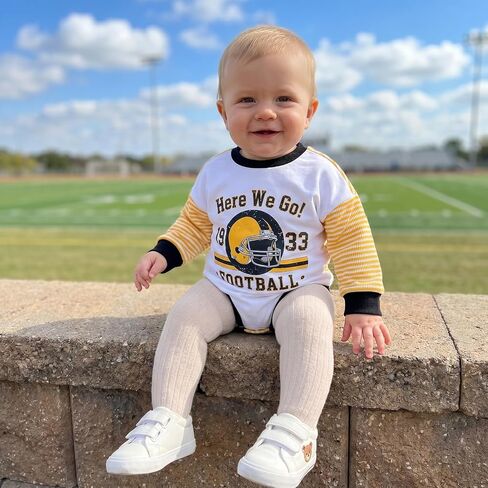 Sasaerucure Newborn Baby Boy Football Long Sleeve Romper Sweatshirt Letter Helmet Print Bubble Clothes Fall Outfit in Kuwait
