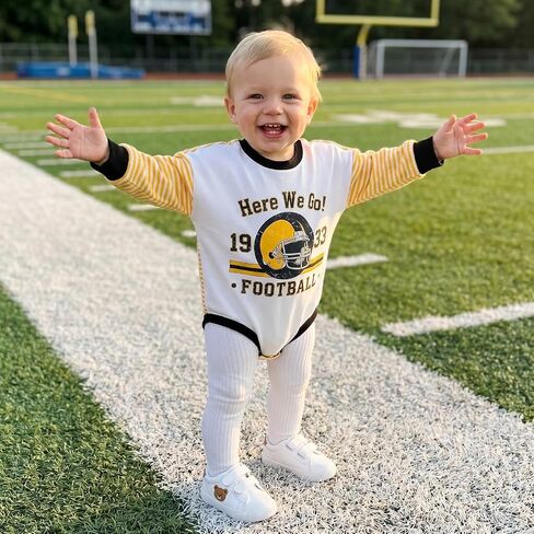 Sasaerucure Newborn Baby Boy Football Long Sleeve Romper Sweatshirt Letter Helmet Print Bubble Clothes Fall Outfit in Kuwait