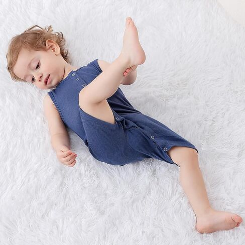 Baby Boys Sleeveless Romper,Newborn Tank Top Summer Clothes Short Jumpsuit | 2 pack cotton infant boy rompers, soft bodysuit, solid outfits,Green+Blue,12-18M in Kuwait