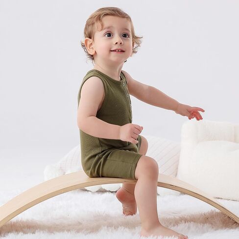 Baby Boys Sleeveless Romper,Newborn Tank Top Summer Clothes Short Jumpsuit | 2 pack cotton infant boy rompers, soft bodysuit, solid outfits,Green+Blue,12-18M in Kuwait