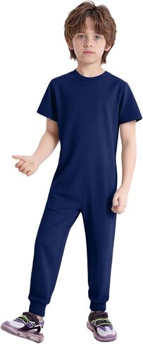 Freebily Adaptive Clothing for Special Needs Kids Boys Anti-strip Zip Back Romper Long Leg Jumpsuit Overalls in Kuwait