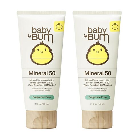 Sun Bum Baby Mineral Sunscreen Lotion | SPF 50 | UVA, UVB Face and Body Protection | Fragrance Free Safe for Sensitive Skin | Travel Size | 3 Ounce | Pack of 2 in Kuwait