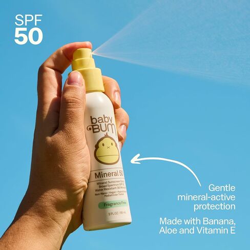 Sun Bum Baby Bum SPF 50 Sunscreen Spray | Mineral Uva/Uvb Face & Body Protection for Sensitive Skin | Fragrance Free | Travel Size | 3 fl oz | 2 Pack in Kuwait
