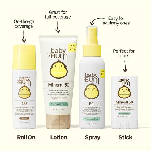 Sun Bum Baby Bum SPF 50 Sunscreen Spray | Mineral Uva/Uvb Face & Body Protection for Sensitive Skin | Fragrance Free | Travel Size | 3 fl oz | 2 Pack in Kuwait