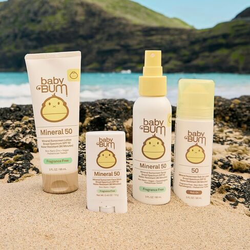 Sun Bum Baby Bum SPF 50 Sunscreen Spray | Mineral Uva/Uvb Face & Body Protection for Sensitive Skin | Fragrance Free | Travel Size | 3 fl oz | 2 Pack in Kuwait