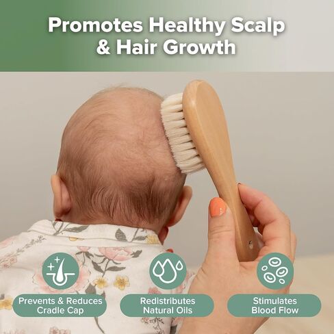 haakaa Wooden Baby Hair Brush for Newborns and Toddlers, Carry Pouch | Natural Soft Wool Bristle Baby Hair Brush with Wooden Handle, Gentle Scalp Massage for Newborn Grooming, Bath and Bedtime in Kuwait