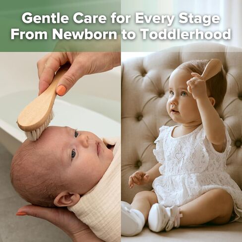 haakaa Wooden Baby Hair Brush for Newborns and Toddlers, Carry Pouch | Natural Soft Wool Bristle Baby Hair Brush with Wooden Handle, Gentle Scalp Massage for Newborn Grooming, Bath and Bedtime in Kuwait