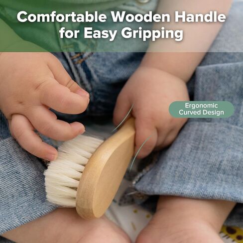 haakaa Wooden Baby Hair Brush for Newborns and Toddlers, Carry Pouch | Natural Soft Wool Bristle Baby Hair Brush with Wooden Handle, Gentle Scalp Massage for Newborn Grooming, Bath and Bedtime in Kuwait