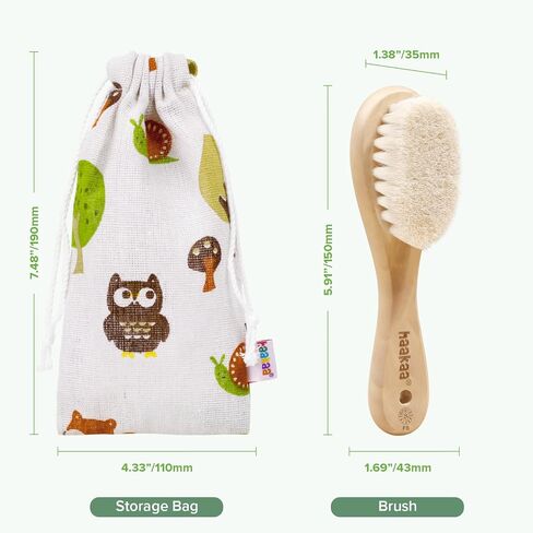 haakaa Wooden Baby Hair Brush for Newborns and Toddlers, Carry Pouch | Natural Soft Wool Bristle Baby Hair Brush with Wooden Handle, Gentle Scalp Massage for Newborn Grooming, Bath and Bedtime in Kuwait