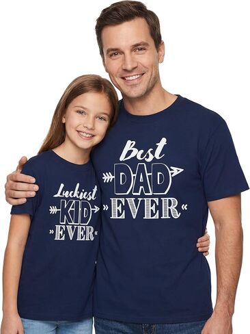 Unique Baby Best Dad Ever and Luckiest Kid Ever Daddy and Me Matching Father's Day Shirts Set Navy in Kuwait