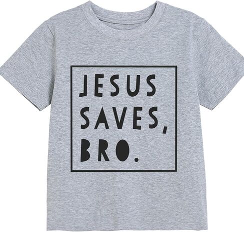 Toddler Jesus Saves Bro Shirts Boys Easter Short Sleeve Tops Kids Cotton Crew Neck T-Shirts Grey 7T in Kuwait