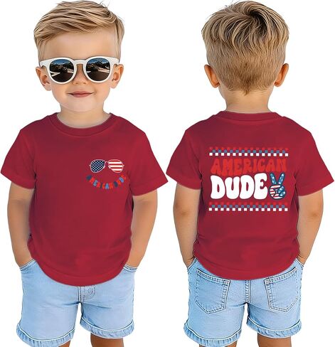 4th of July Shirts for Toddler Boys American Dude T-Shirt Kid Patriotic Memorial Day Tees Independence Day Top 2-7Y in Kuwait