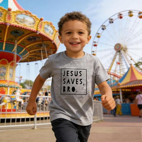 Toddler Jesus Saves Bro Shirts Boys Easter Short Sleeve Tops Kids Cotton Crew Neck T-Shirts Grey 7T in Kuwait