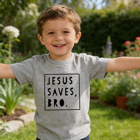 Toddler Jesus Saves Bro Shirts Boys Easter Short Sleeve Tops Kids Cotton Crew Neck T-Shirts Grey 7T in Kuwait