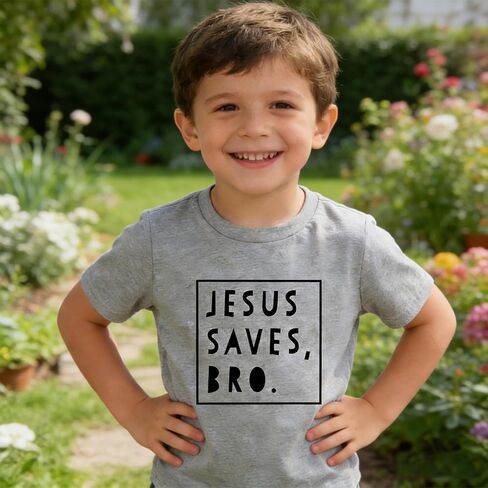 Toddler Jesus Saves Bro Shirts Boys Easter Short Sleeve Tops Kids Cotton Crew Neck T-Shirts Grey 7T in Kuwait