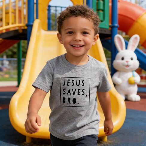 Toddler Jesus Saves Bro Shirts Boys Easter Short Sleeve Tops Kids Cotton Crew Neck T-Shirts Grey 7T in Kuwait