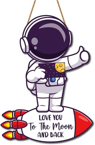 Space Themed Wooden Hanging Wall Sign,Love You to The Moon and Back Astronaut Hanging Wall Sign,Outer Space Themed Wall Art for Boys Bedroom Nursery Playroom in Kuwait