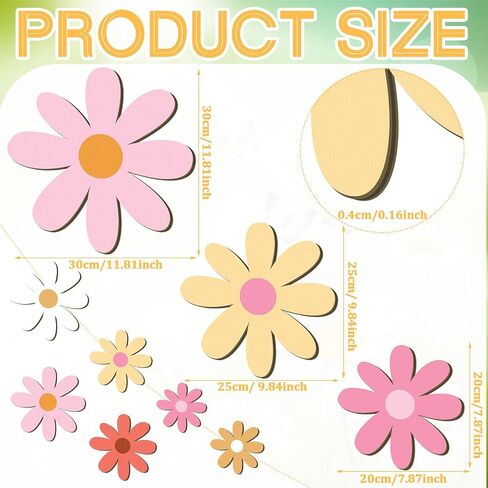Thyle 6 Pcs Daisy Wall Decor Wooden Daisy Art Flowers Wall Signs Hanging Plaque for Home Nursery Bedroom Farmhouse Bathroom Decorations Housewarming Gifts (Lovely Style,Pink Color) in Kuwait