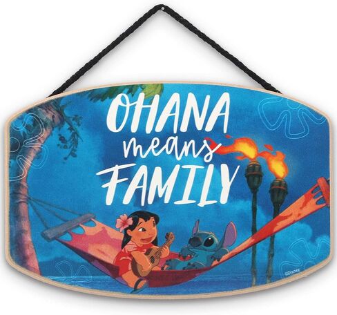 Disney Lilo and Stitch Ohana Means Family Retro Hanging Wood Wall Decor | Cute Angel and Stitch Sign for Home in Kuwait