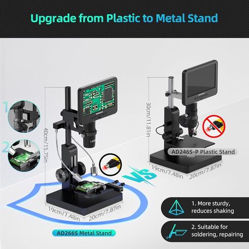 Andonstar AD266S 20X-5000X HDMI Digital Microscope, 5 Lens 2160P UHD Video | 7'' LCD IPS Screen, Metal Biological Stand, X-Y Moveable Stage, Home Lab Microscope Kit with Slides, Coin Full View in Kuwait