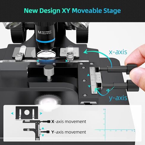 Andonstar AD266S 20X-5000X HDMI Digital Microscope, 5 Lens 2160P UHD Video | 7'' LCD IPS Screen, Metal Biological Stand, X-Y Moveable Stage, Home Lab Microscope Kit with Slides, Coin Full View in Kuwait