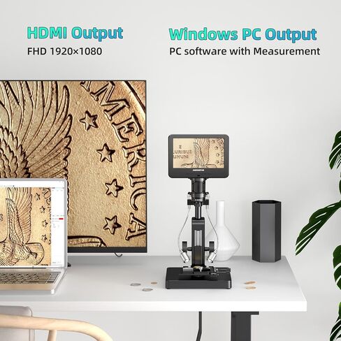 Andonstar AD266S 20X-5000X HDMI Digital Microscope, 5 Lens 2160P UHD Video | 7'' LCD IPS Screen, Metal Biological Stand, X-Y Moveable Stage, Home Lab Microscope Kit with Slides, Coin Full View in Kuwait