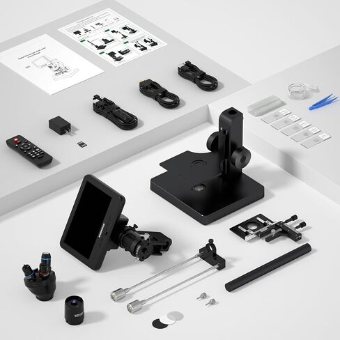 Andonstar AD266S 20X-5000X HDMI Digital Microscope, 5 Lens 2160P UHD Video | 7'' LCD IPS Screen, Metal Biological Stand, X-Y Moveable Stage, Home Lab Microscope Kit with Slides, Coin Full View in Kuwait