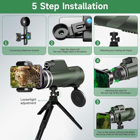Monocular-Telescope 80x100 High Powered Monoculars High Definition forAduts High Powered with HD BAK4 Prism Smartphone AdapterTelescope Bird Watching Travel Camping Hiking-Green in Kuwait