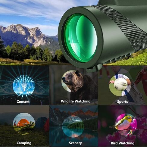 Monocular-Telescope 80x100 High Powered Monoculars High Definition forAduts High Powered with HD BAK4 Prism Smartphone AdapterTelescope Bird Watching Travel Camping Hiking-Green in Kuwait