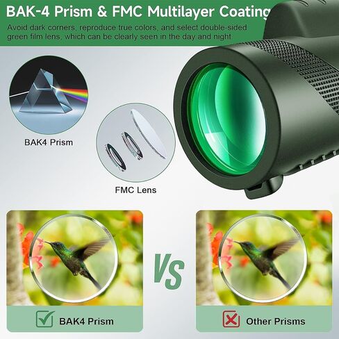 Monocular-Telescope 80x100 High Powered Monoculars High Definition forAduts High Powered with HD BAK4 Prism Smartphone AdapterTelescope Bird Watching Travel Camping Hiking-Green in Kuwait