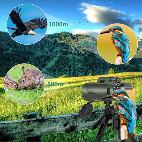 Monocular-Telescope 80x100 High Powered Monoculars High Definition forAduts High Powered with HD BAK4 Prism Smartphone AdapterTelescope Bird Watching Travel Camping Hiking-Green in Kuwait