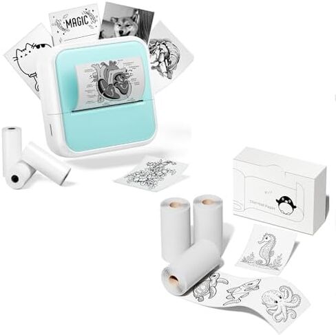 Mini Sticker Printer with 6 Rolls of Tape, Sticker Maker Machine Bluetooth Portable Inkless Printpods Pocket Printer for Kids Study Notes, Anatomical Diagrams, Photos, Kids Gift in Kuwait