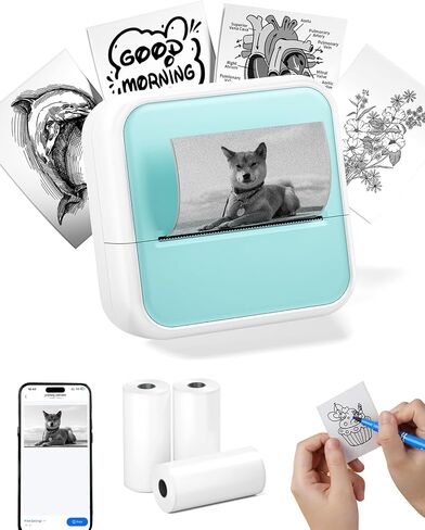 Mini Sticker Printer with 6 Rolls of Tape, Sticker Maker Machine Bluetooth Portable Inkless Printpods Pocket Printer for Kids Study Notes, Anatomical Diagrams, Photos, Kids Gift in Kuwait