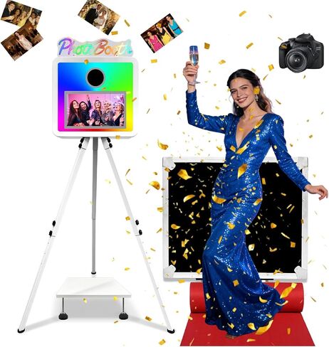 Portable Mirror Photo Booth with 15.6inch Touch Screen, Selfie Photobooth Machine with Flight Case & Printer Stand for Wedding Graduation Party (White, Photo Booth + Printer) in Kuwait