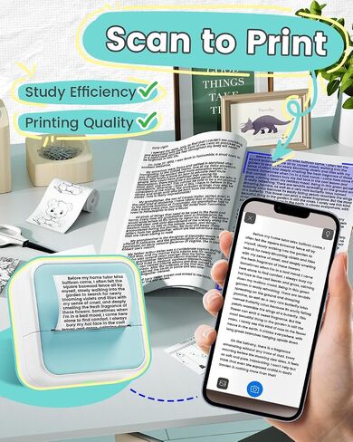 Mini Sticker Printer with 6 Rolls of Tape, Sticker Maker Machine Bluetooth Portable Inkless Printpods Pocket Printer for Kids Study Notes, Anatomical Diagrams, Photos, Kids Gift in Kuwait