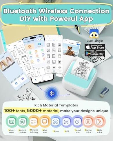 Mini Sticker Printer with 6 Rolls of Tape, Sticker Maker Machine Bluetooth Portable Inkless Printpods Pocket Printer for Kids Study Notes, Anatomical Diagrams, Photos, Kids Gift in Kuwait