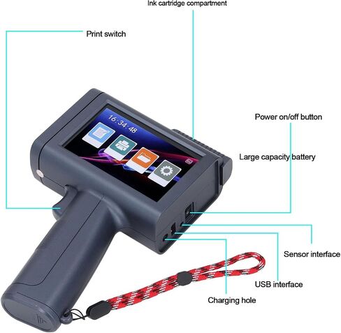 Professional Portable Handheld Inkjet Printer 12.7mm Printing Height 4.3 Inch HD Touch Screen with Quad CPU for Industrial Commercial Labeling ABS Construction Blue in Kuwait
