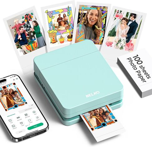 Nelko PP01 Photo Printer with 100 Sheets Photo Papaer, Green in Kuwait