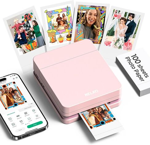 Nelko PP01 Photo Printer with 100 Sheets Photo Papaer, Pink in Kuwait