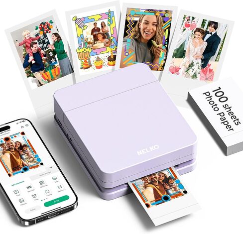 Nelko PP01 Photo Printer with 100 Sheets Photo Paper, Purple in Kuwait