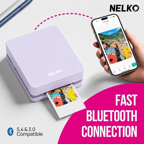 Nelko PP01 Photo Printer with 100 Sheets Photo Paper, Purple in Kuwait