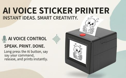 Zunate Ai Voice Sticker Printer Box for Kids, Ai Voice Control Printer, 2.4G WiFi Connection, Inkless Portable Sticker Box for Home, Office, Study and DIY Projects in Kuwait