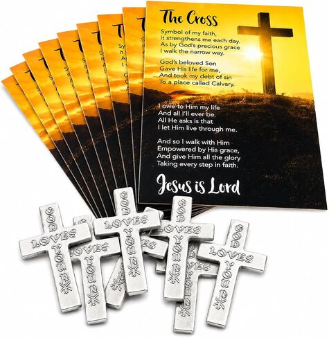 God Loves You Metal Pocket Cross with Holy Card USA Made Gift Set, 10 Pack | Metal in Kuwait