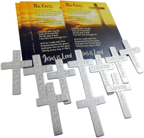 God Loves You Metal Pocket Cross with Holy Card USA Made Gift Set, 10 Pack | Metal in Kuwait